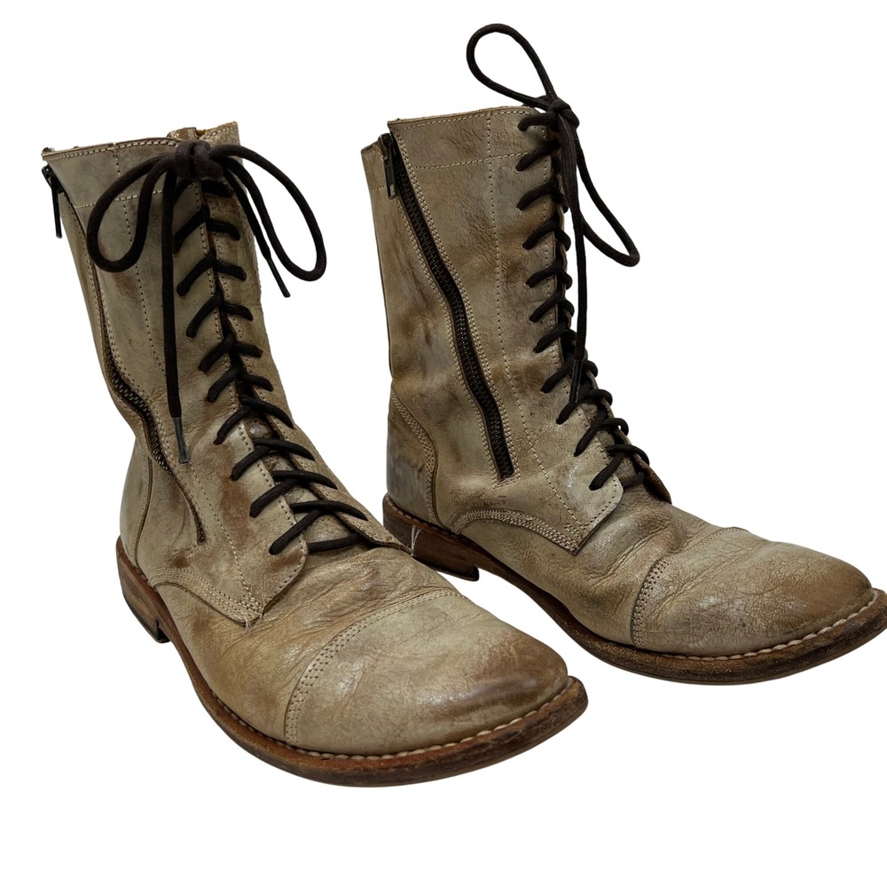 Bed Stu Protege Distressed Tan Leather Cap Toe Combat Boots Size 8 2364
